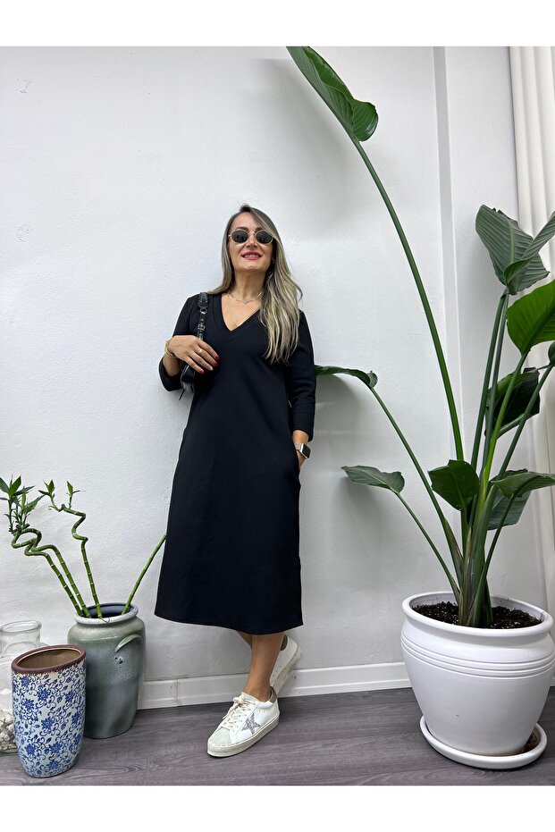 V yaka çelik örme elbise - 4
