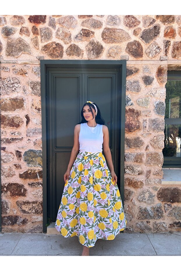 تنورة واسعة منقوشة بالليمون - 6