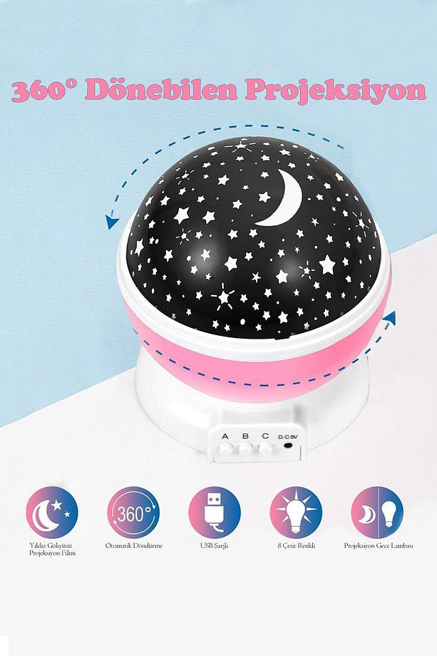 Pembe Projeksiyon Masa Lambası, Duvara Yansıyan Çocuk Odası Işığı - 3