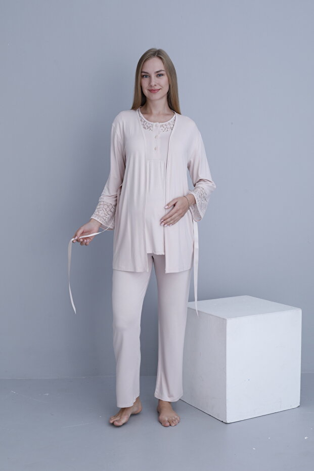 Lace Detailed Pajama Set Suitable for Pregnant and Postpartum Women