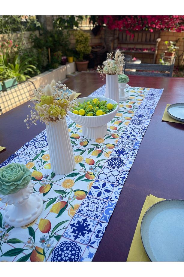 Bahçe Kahvaltı Brunch Limon Temalı Runner ve Masa Ortası Süsü Set - 1