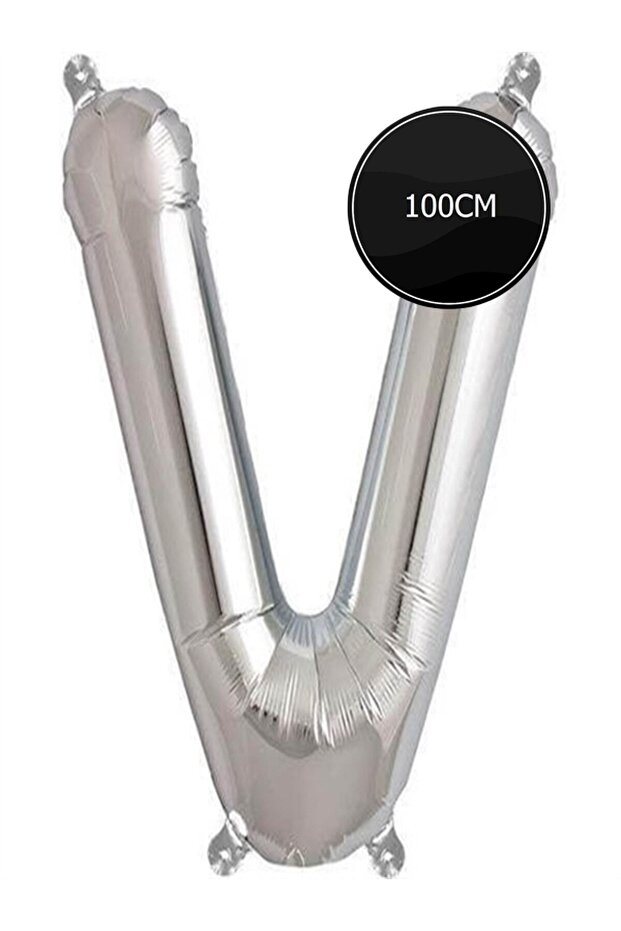 100cm Letter V Foil Balloon Silver