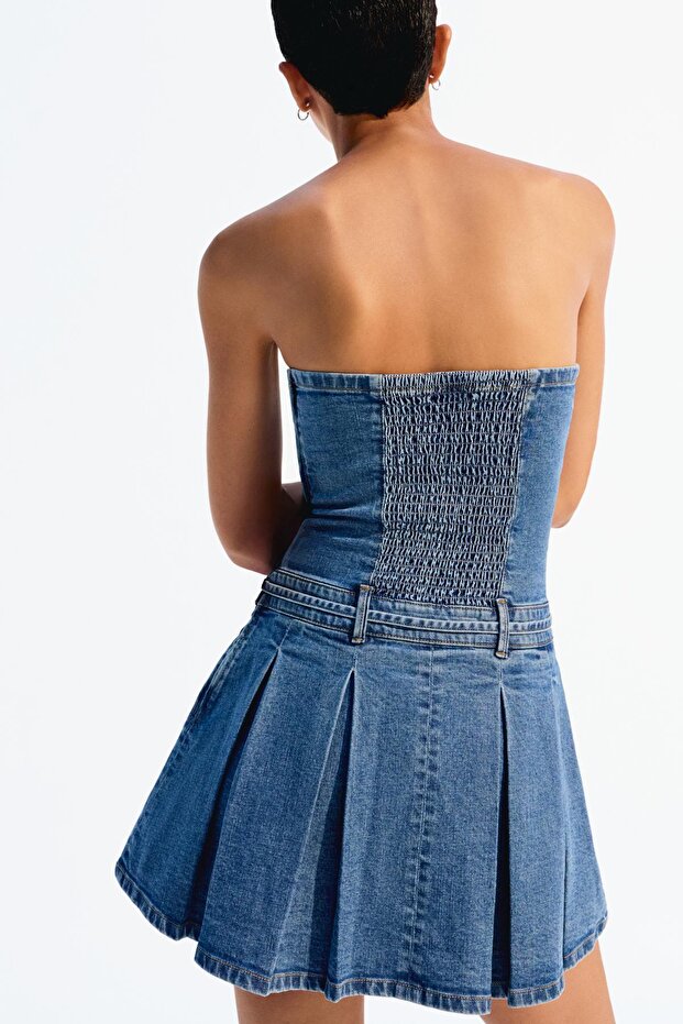 Mini denim elbise - 3