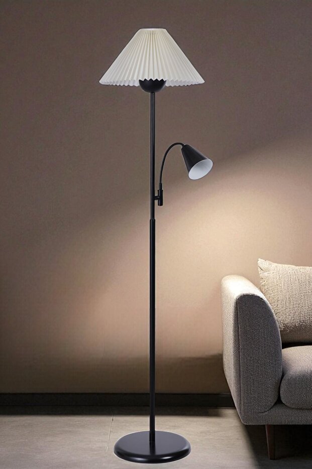 DEVİN SİYAH LAMBADER PİLELİ KREM ABAJURLU - 1