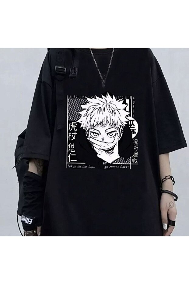 Anime Jujutsu Kaisen Eyes Unisex Black Oversize T-Shirt