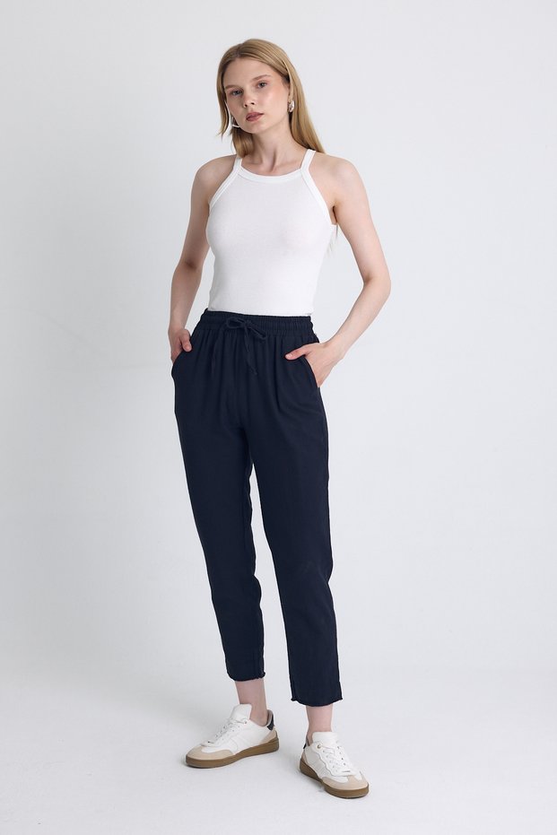 Drawstring Leg Tassel Detailed Pocket Elastic Trousers 4228