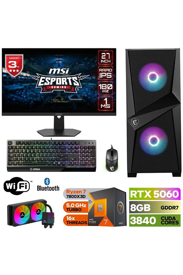 DDR5-27"180HZ-1MS-RTX 5060 8GB-RYZEN 7 7800X3D-32GB-64GB RAM-1TB M.2 SSD -KLAVYE-MOUSE-SIVI SOGUTMA - 1