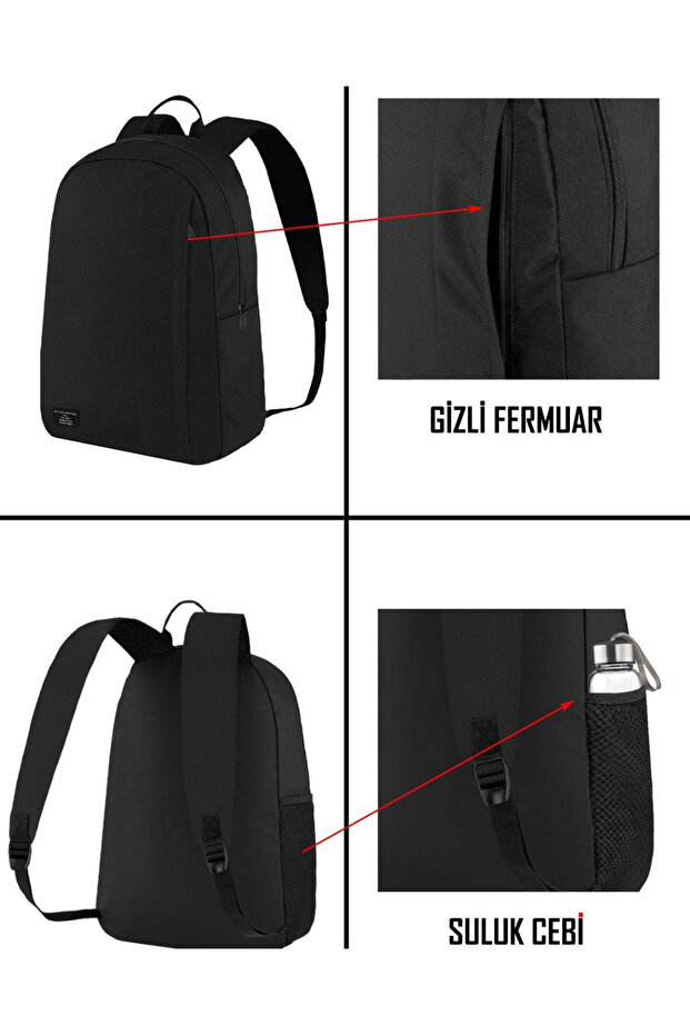 Basic Siyah Sırt Çantası Leptop Çantası - 4