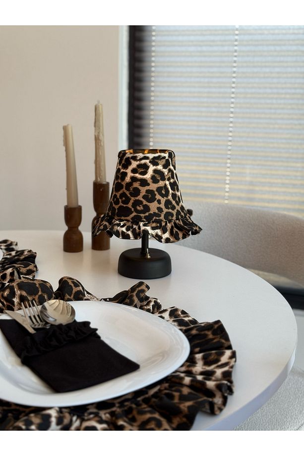 Leopard Keten Fırfırlı Kablosuz Masa Lambası / Mat Siyah Ayak - 3