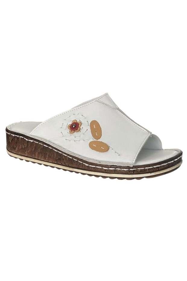 25Y Nbl06 White Women's Genuine Leather Daily Slippers