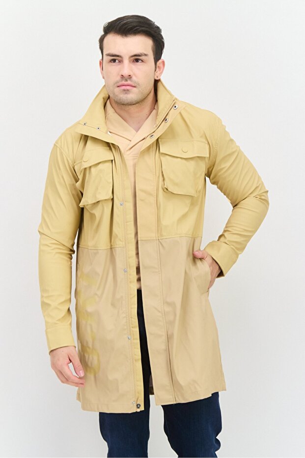 Men Solid Trench Jacket, Tan - 1