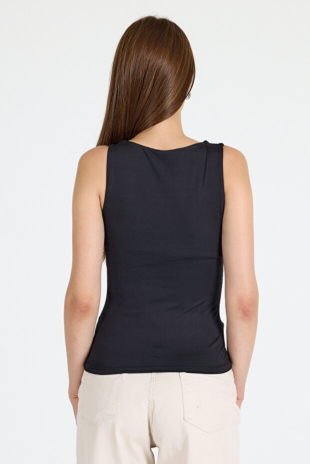 Μαύρο Slim Fit Αμάνικο Basic Μπλουζάκι 9194M - 5