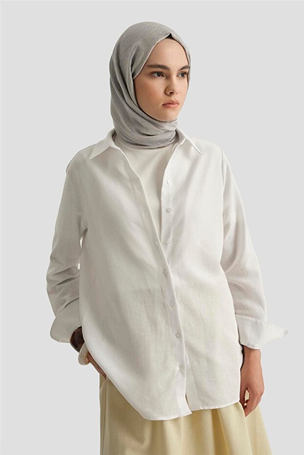 Keten Basic Gömlek 25Y3726 Beyaz - 4