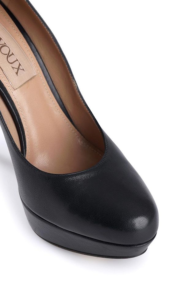 Siyah Kapalı Burun Platform Tabanlı Klasik Hakiki Deri Stiletto - 5