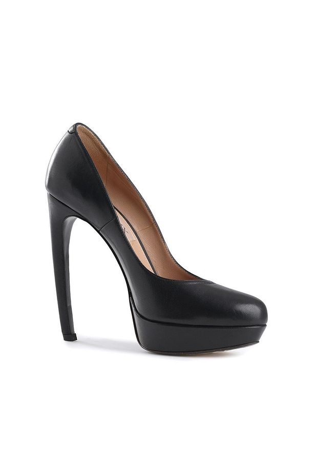 Siyah Kapalı Burun Platform Tabanlı Klasik Hakiki Deri Stiletto - 3