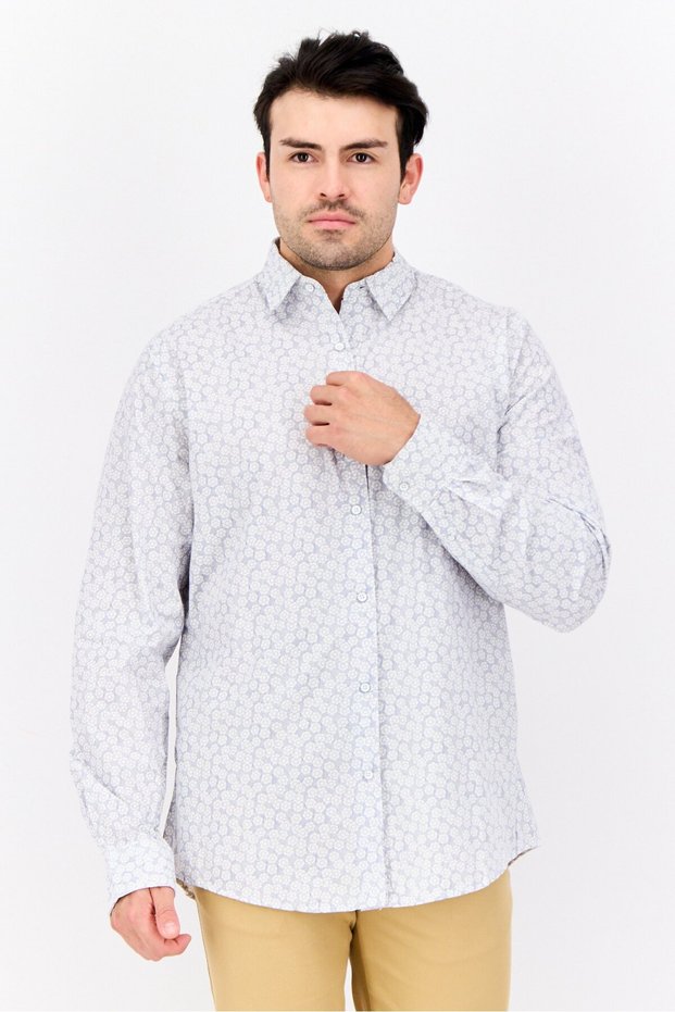Men Regular Fit All Over Print Long Sleeves Casual Shirt, White