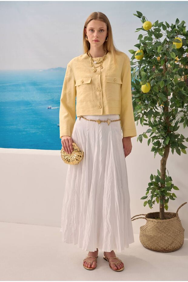 Modal Crop Ceket Soft Sarı - 4