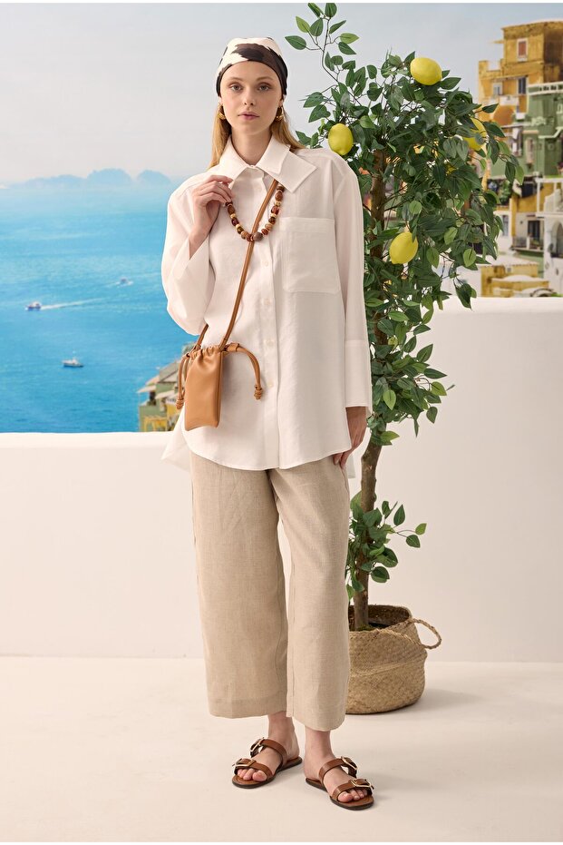 Çift Yakalı Gömlek Beyaz - 3