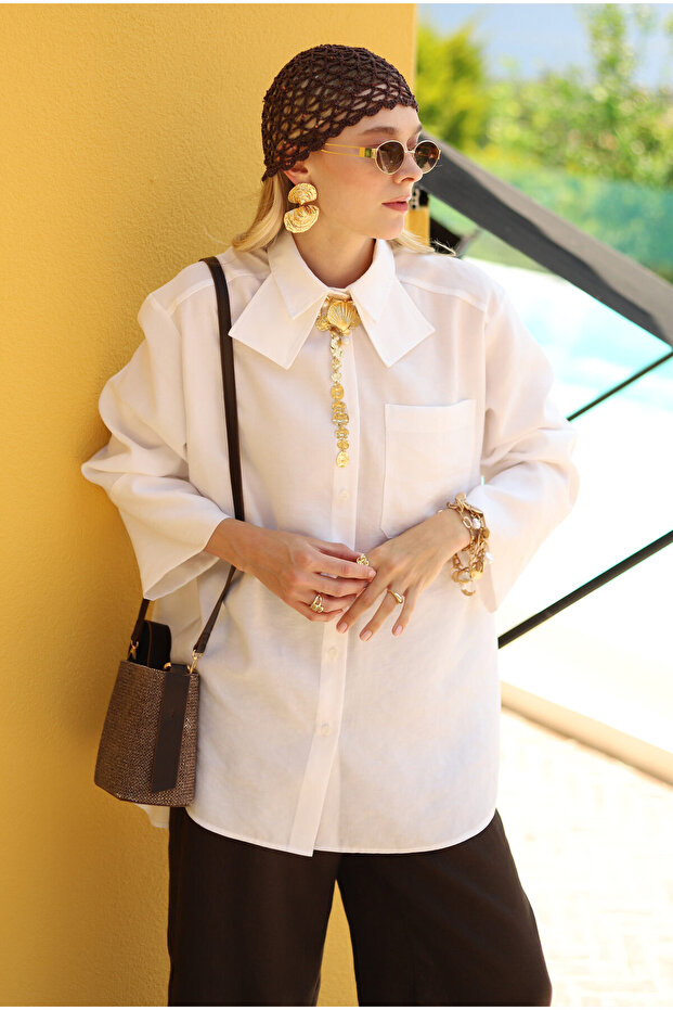 Çift Yakalı Gömlek Beyaz - 2