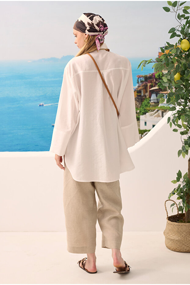 Çift Yakalı Gömlek Beyaz - 5