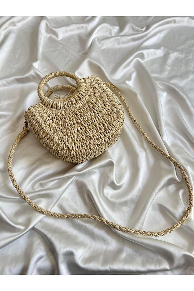 Boston Model Real Straw Hand and Women Shoulder Bag Cream