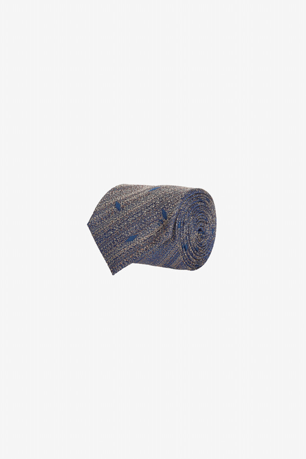 Men's Brown-Blue Patterned Silk Tie