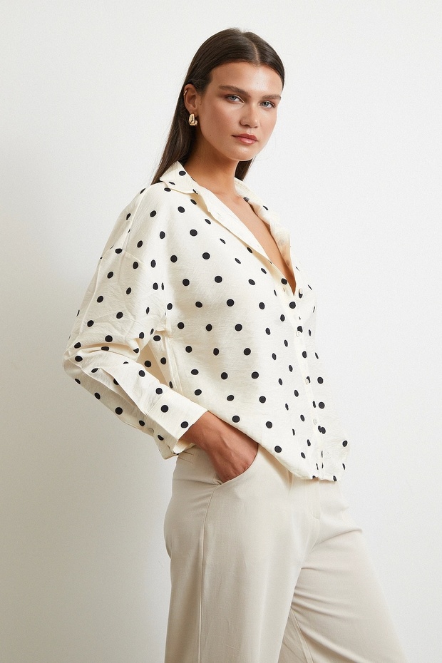 Puantiyeli Oversize Gömlek Siyah - 4