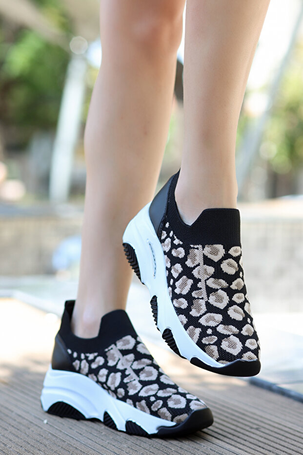 Dnr 910 Leopard Patterned Knitwear Sports Shoes