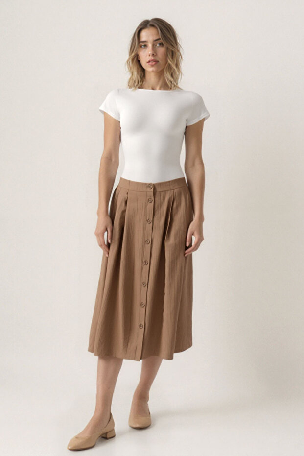 تنورة ميدي بأزرار أمامية - 5