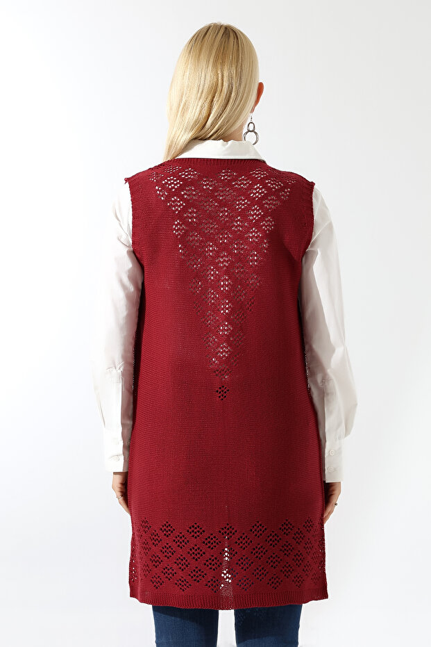 Kadın Bordo Mevsimlik Triko Yelek - 7