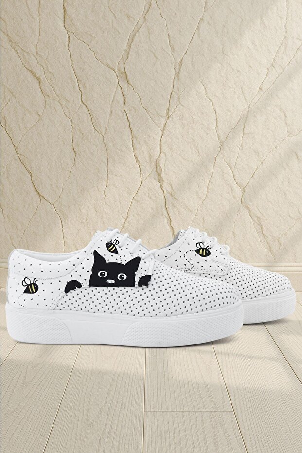 Tbons Special Design Genuine Leather White Elastic Children's Casual Shoes