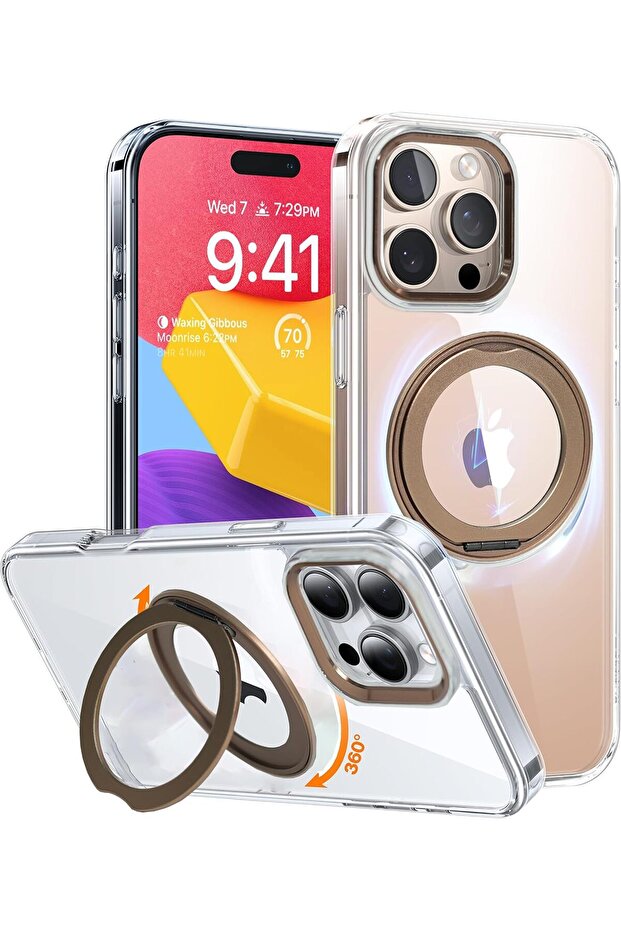 for iPhone 16 Pro Max Case Cover Anti-Slip and Drop-Proof Protective Cover with 360° Ring Stand Comp