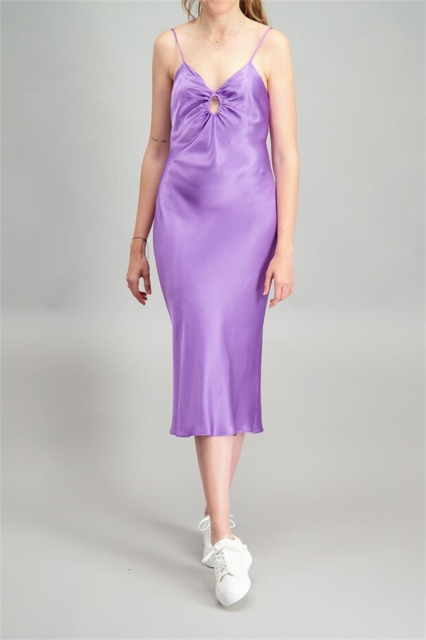 Askılı Saten Elbise - 3