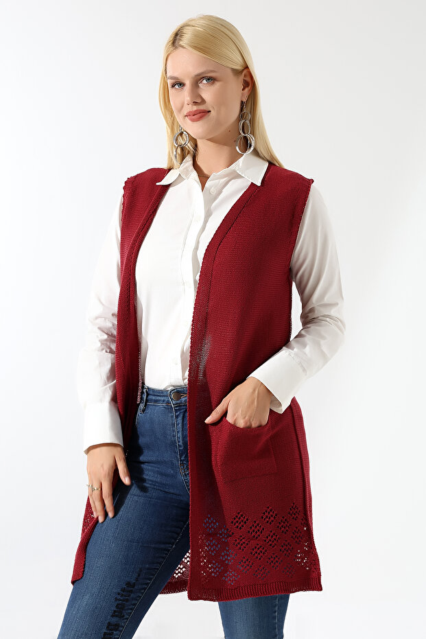 Kadın Bordo Mevsimlik Triko Yelek - 4