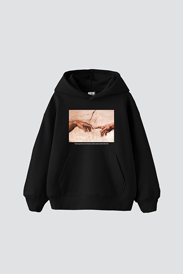 Creation of Adam Printed Oversize Unisex Black Hoodie