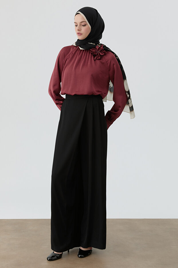 Anvelop Pileli Pantolon - Siyah - 4