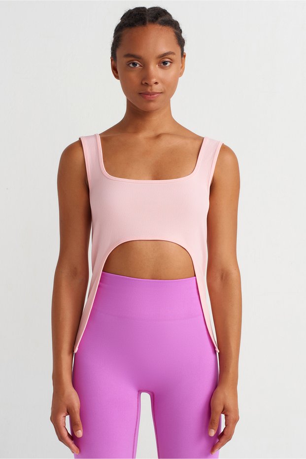Open Front Slim Ribbed Undershirt British Pink