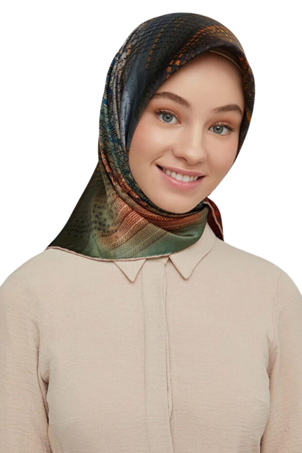 Nostalgia Series Silk Sura Scarf 8602Ds-04 Tie-Dye Pattern Bitter Coffee-Khaki