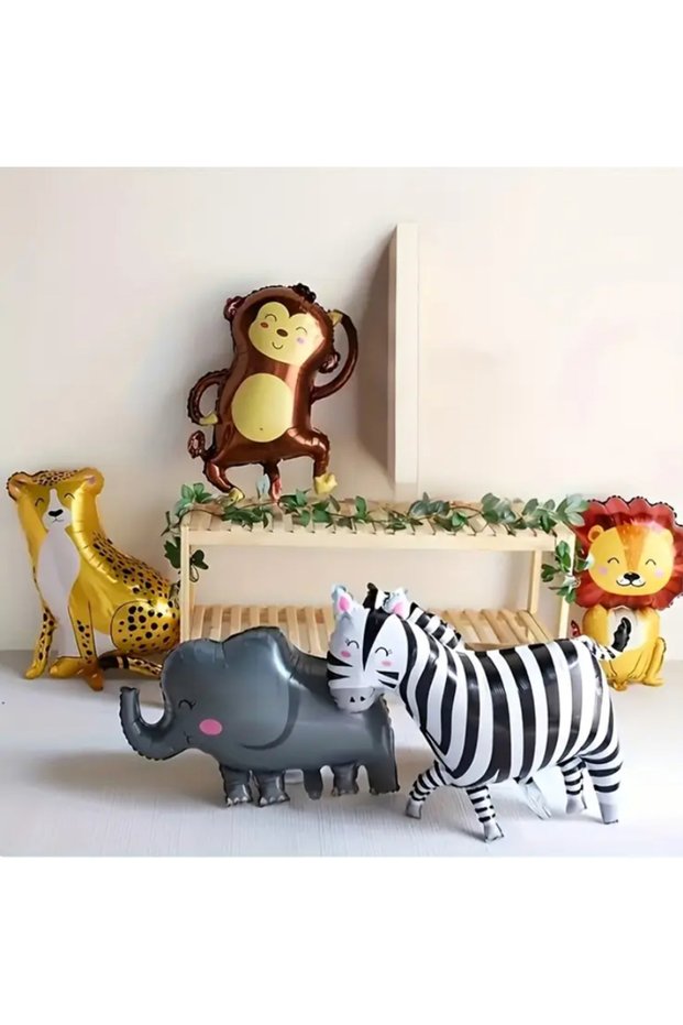 Forest Animals Foil Balloon Set of 5 Lion Cheetah Elephant Zebra Monkey Foil Balloon