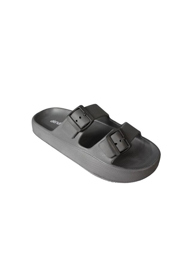 Akinbella men's black navy blue double strap buckle rubber sole sea pool garden slippers