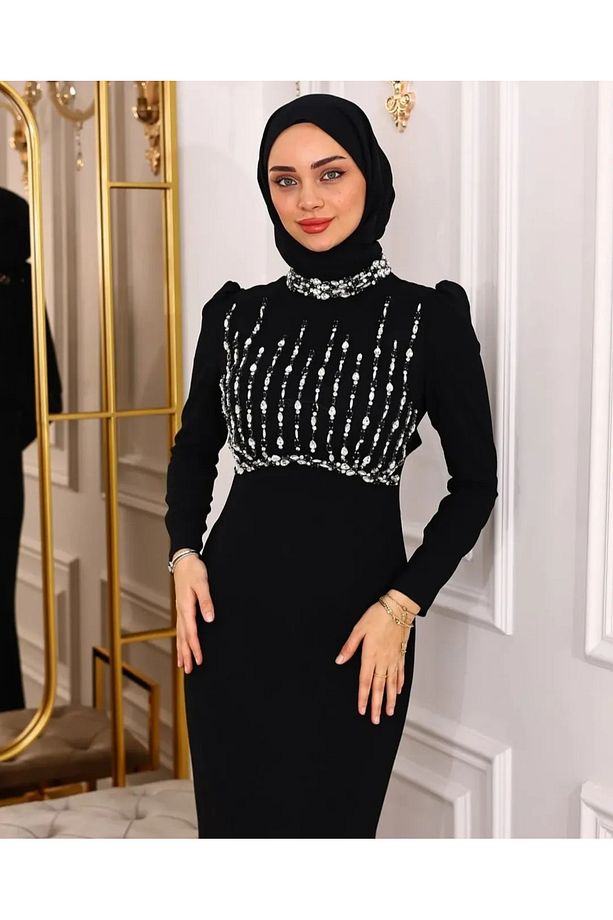 Krep Abiye Tesettür Elbise - 2
