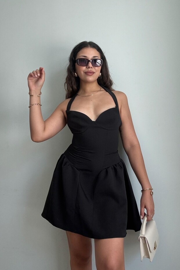 Luna Drapeli Mini Elbise - 4