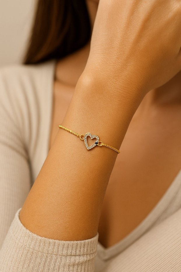 Gold Color Heart Elevator Steel Bracelet - 3598