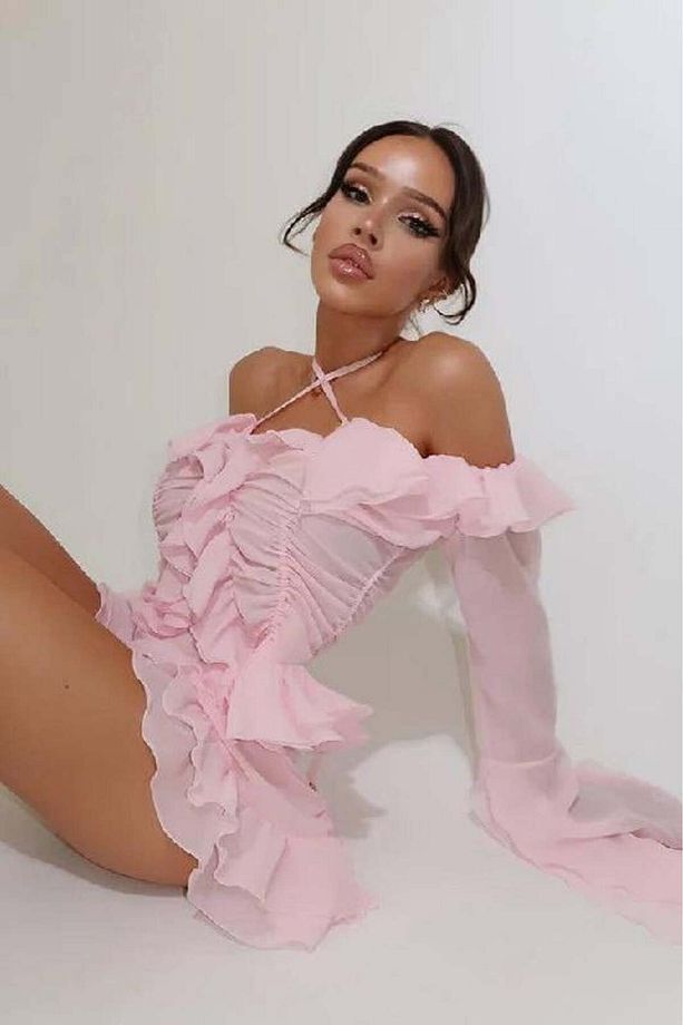 Isabel Transparan Gece Elbisesi - Pembe - 3