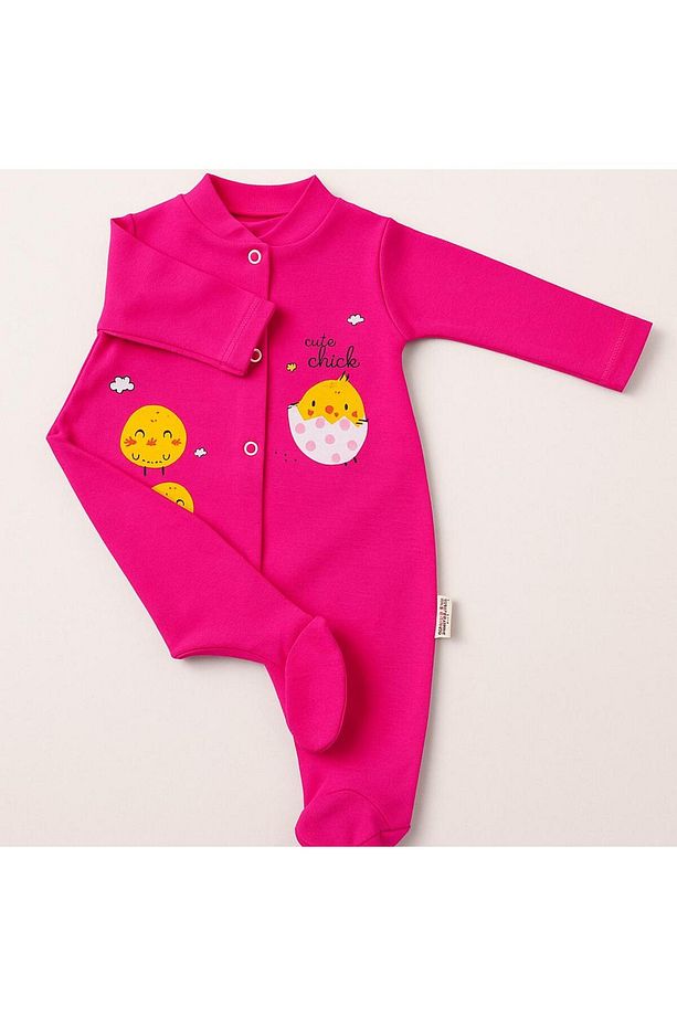 Çıtçıtlı Pamuklu Pembe Çivçiv Desenli Bebek Zıbını - 2