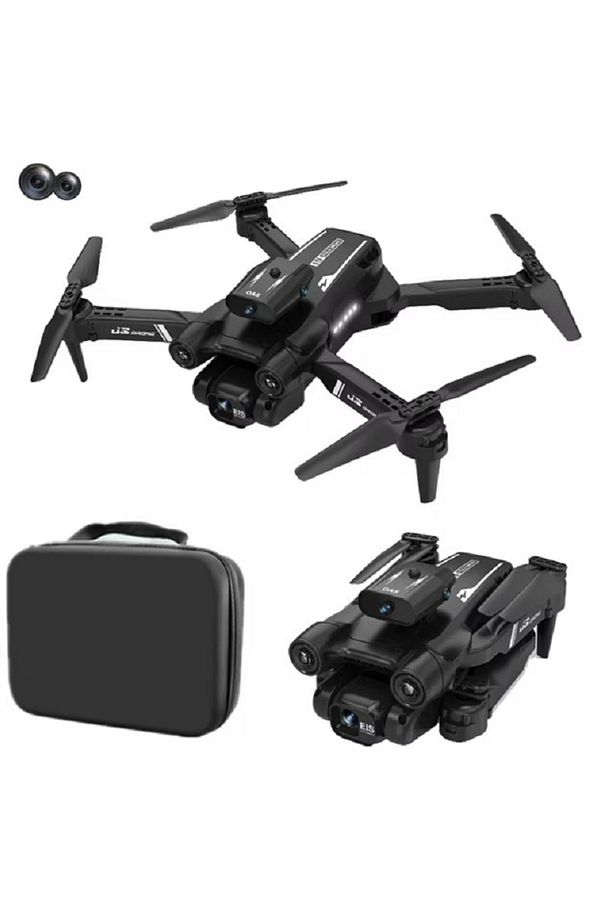 JSS17 Katlanabilir 4K Kameralı Çift Lensli FPV Drone 3 Modlu 360° Dönebilen LED Işıklı RC Quadcopter - 1