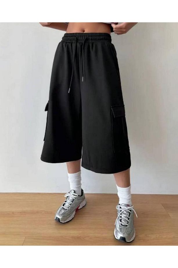Y2K Unisex Kargo Cep Şort Bermuda Siyah - 3