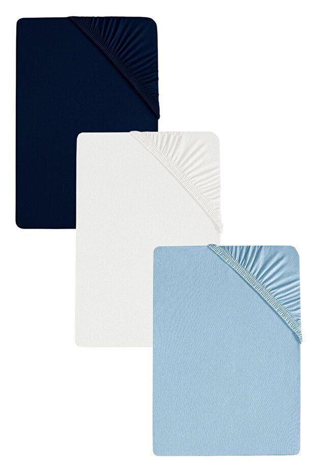3 Plain Cotton Single Sheets 80 X 200 + 30 cm Elastic Combed Cotton Sheets