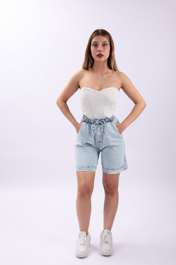 Katlamalı Paça Duble Paça Bay kot Şort denim Short - 5