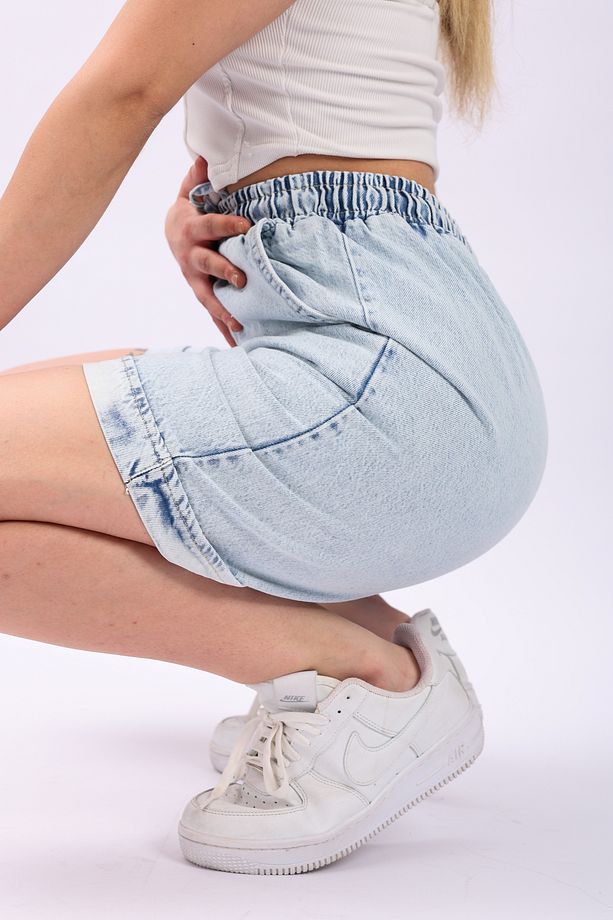 Katlamalı Paça Duble Paça Bay kot Şort denim Short - 1